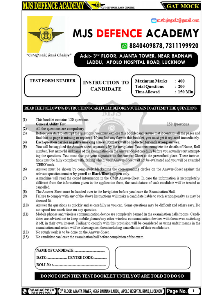 Gat Mock Test - 07.02.2026-1 | PDF | Anger
