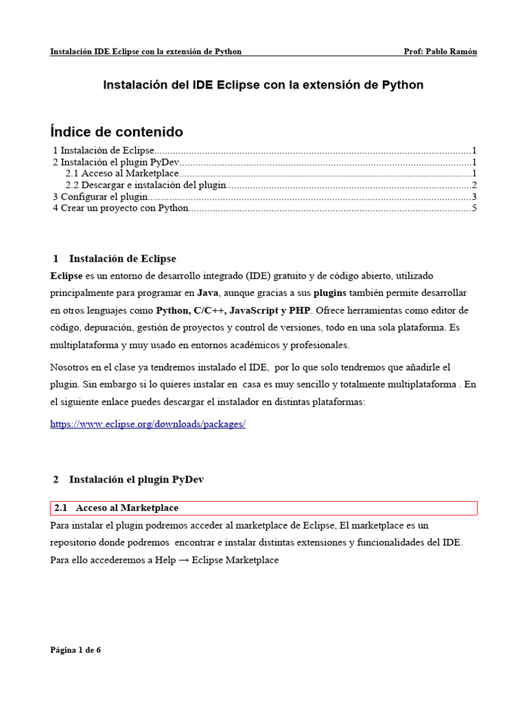 Instalar Eclipse Python Dev | PDF | Eclipse (software) | Entorno de ...