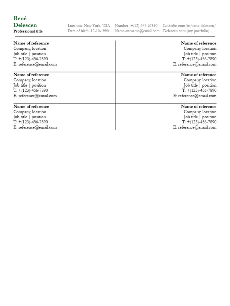 Free References Template | PDF