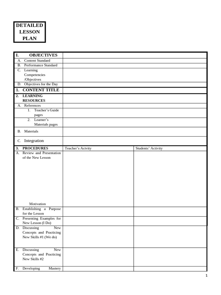 Detailed Lesson Plan Format | PDF