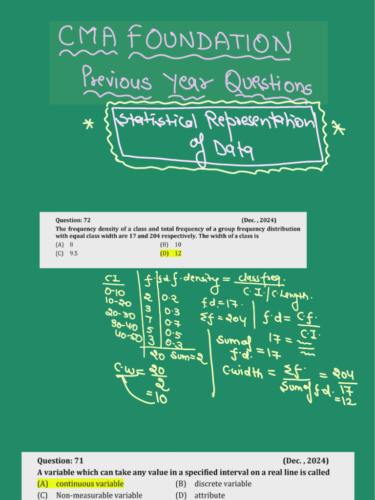ICMAI CMA Foundation Maths 14 Years Paper Solution Statistical ...