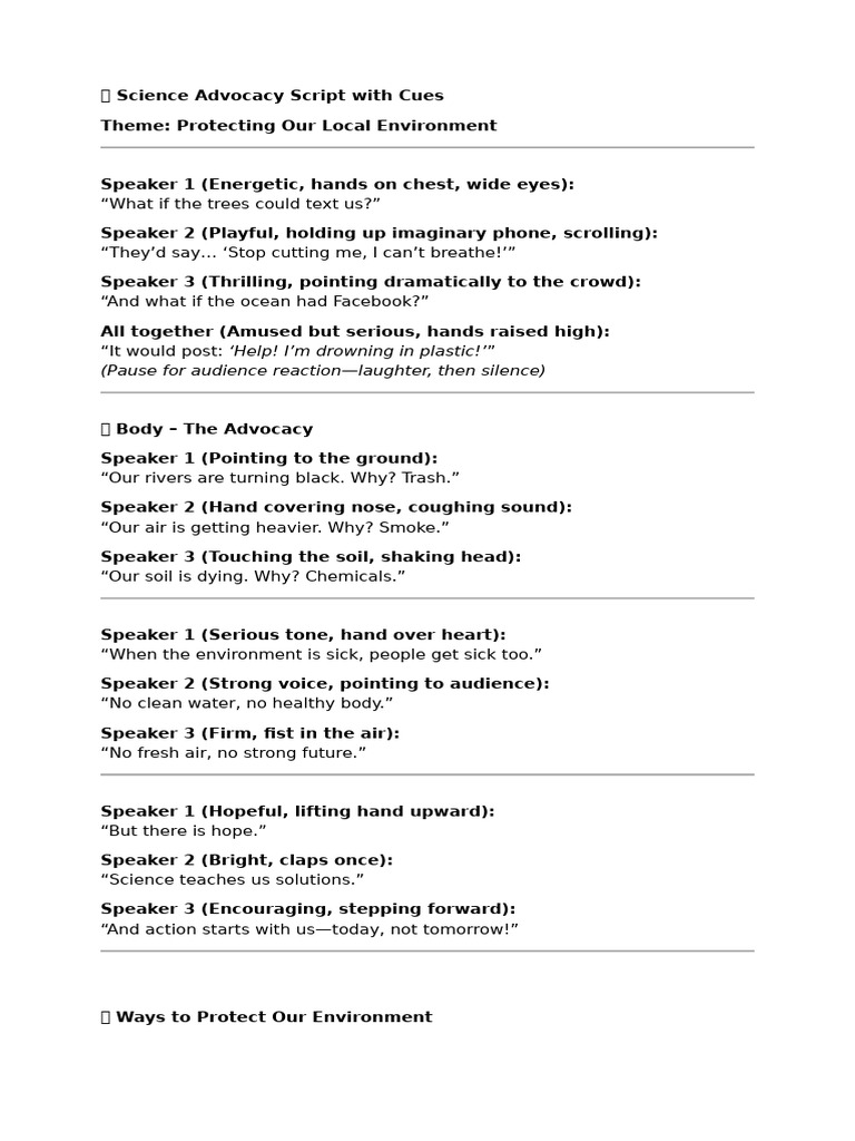 ? Science Advocacy Script With Cues Final | PDF