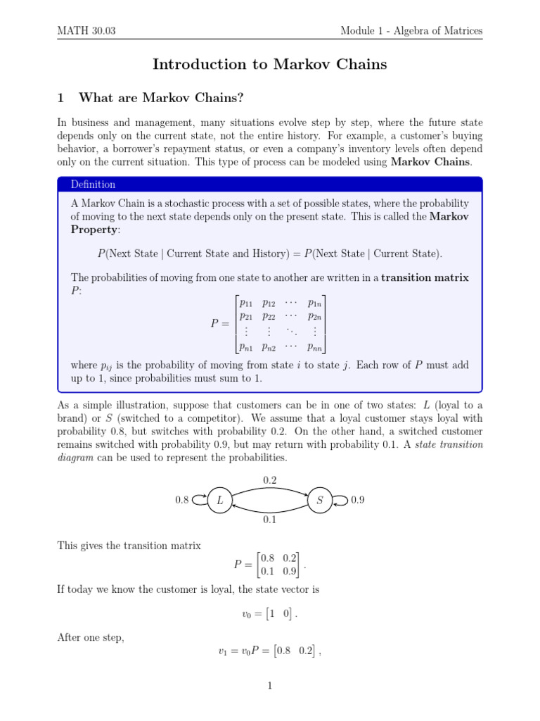 1.3 Introduction To Markov Chains | PDF | Matrix (Mathematics) | Markov ...
