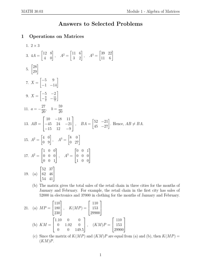 Answers to Odd-Numbers (Module 1) | PDF | Matrix (Mathematics ...