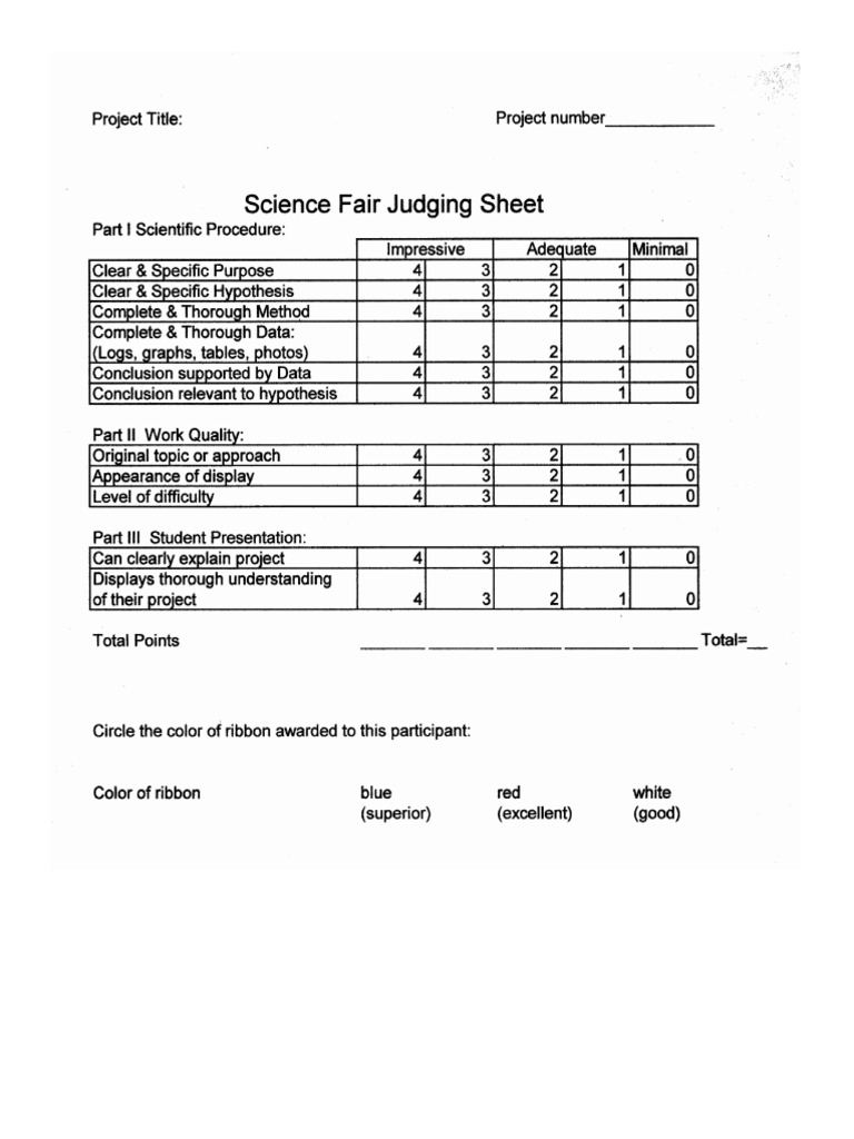Science Fair Judging Sheet | PDF