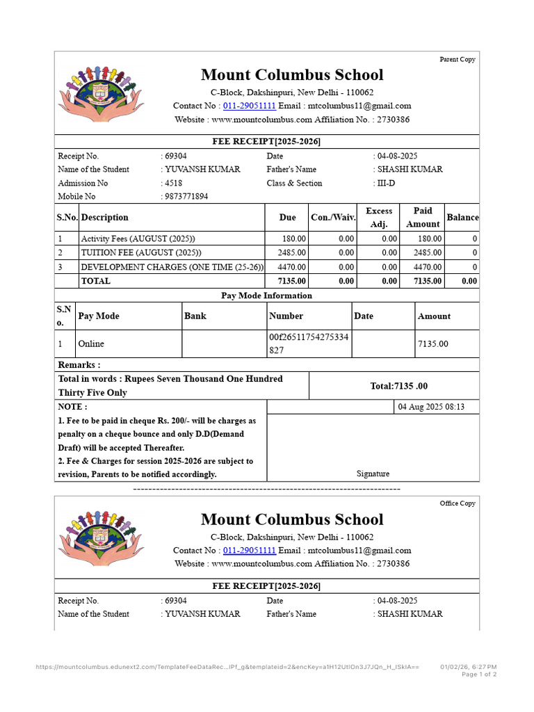 Receipt 5 | PDF | Cheque | Fee