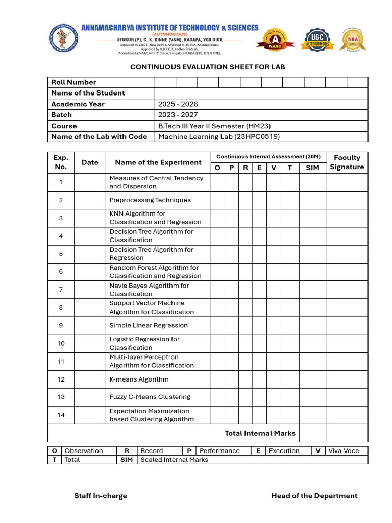 ML Lab CE Sheet | PDF