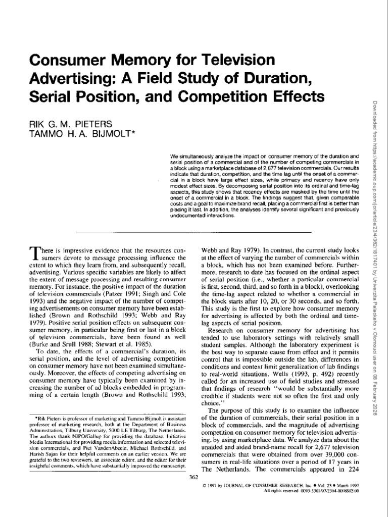 Consumer Memory for Television Advertising: A Field Study of Duration ...