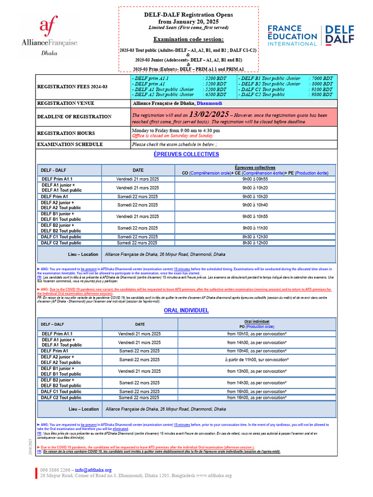 Delf Dalf Calendar Fees Jan 2025 | PDF | Tests standardisés ...