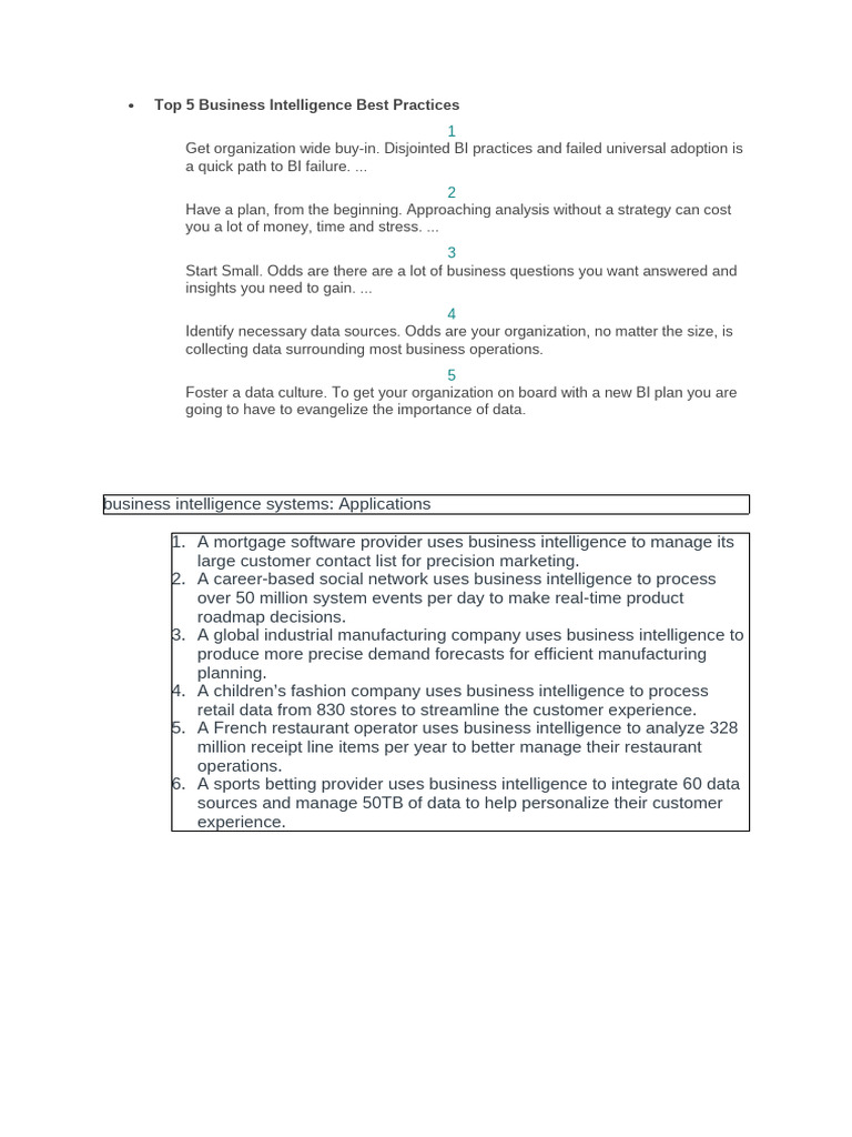 Business Intelligence Best Practices and Applications | PDF