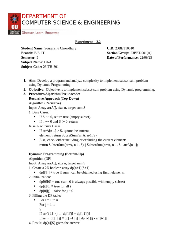 Daa Exp-6 23bet10010 | PDF | Mathematics | Computing