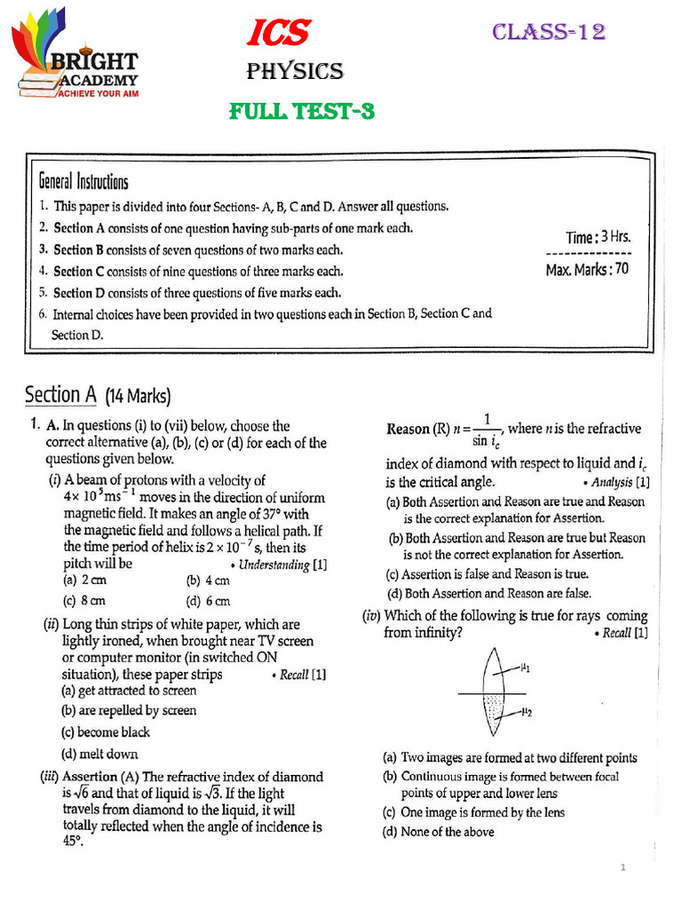 03 Full Test 12 Physics...... | PDF