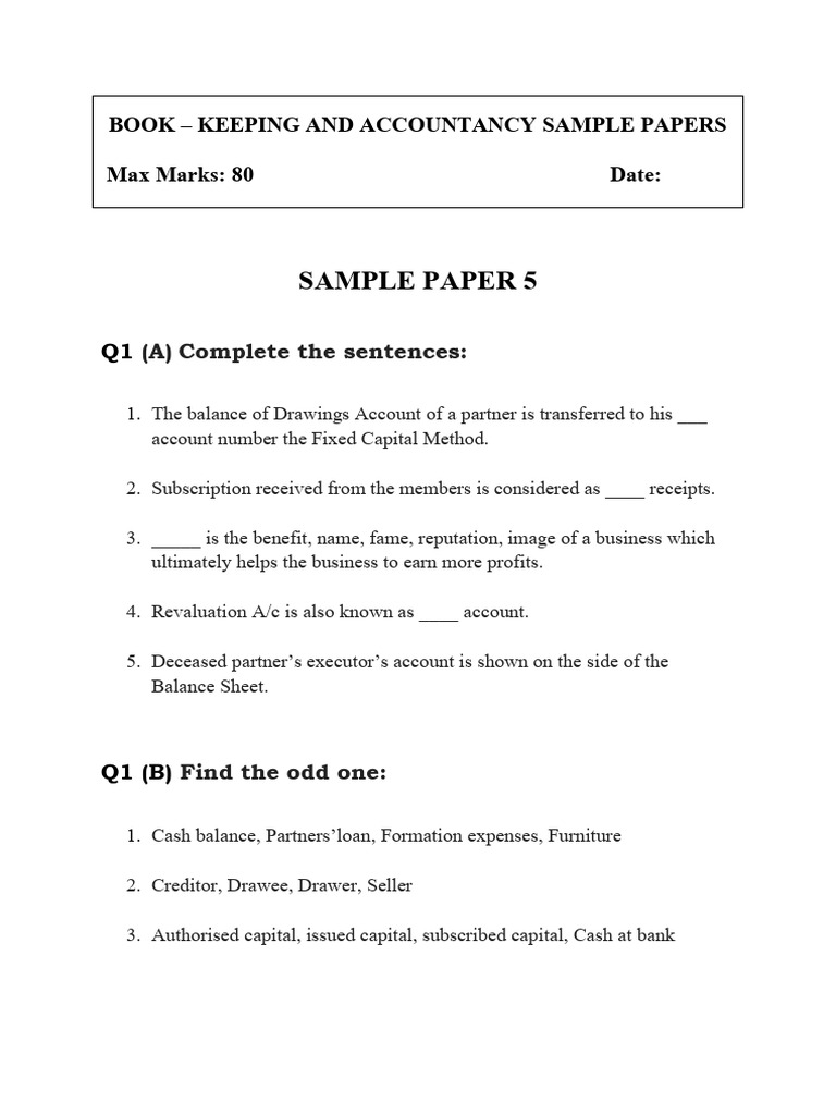 Bk Sample Papers (5) | PDF | Expense | Goodwill (Accounting)