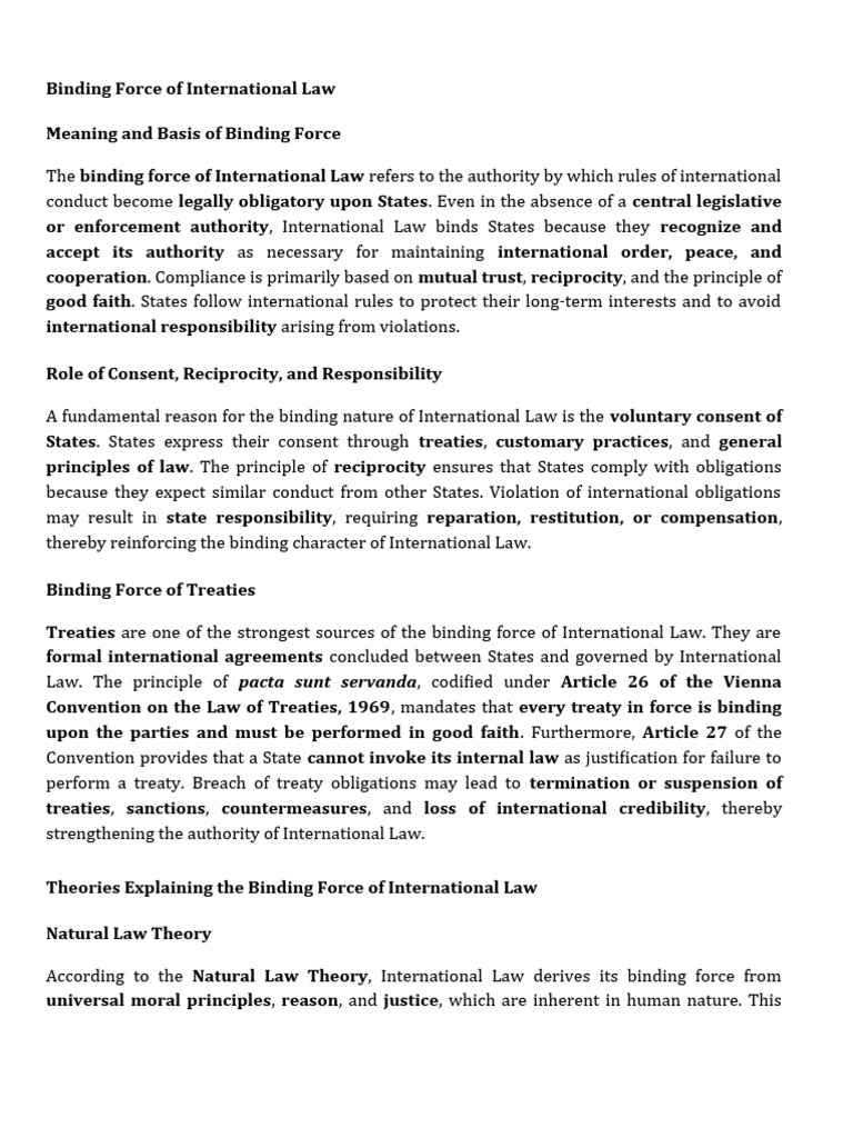 Binding Force of International Law | PDF | International Law | Treaty