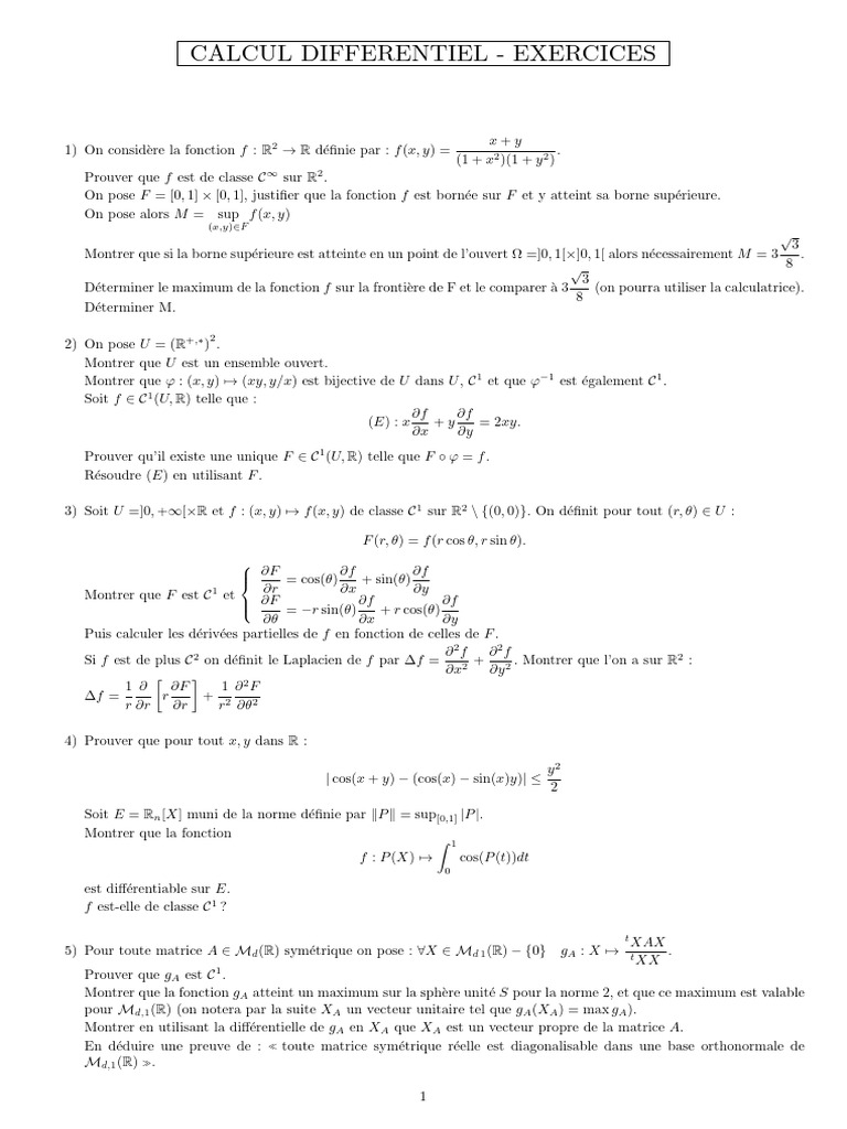 Exos Calcul Diff | PDF | Mathématiques | Concepts mathématiques