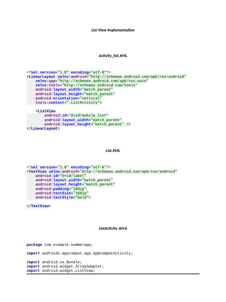 List View Implementation | PDF