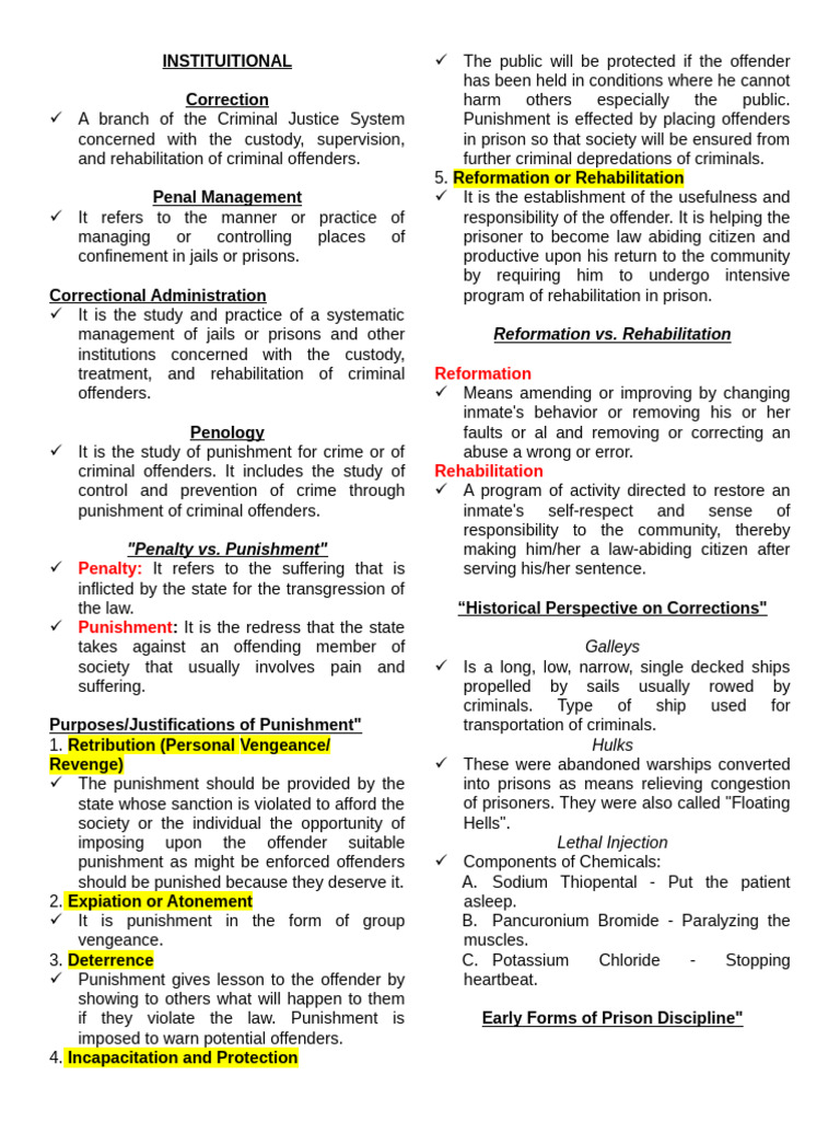 INSTITUTIONAL CORRECTIONS | PDF | Rehabilitation (Penology) | Prison