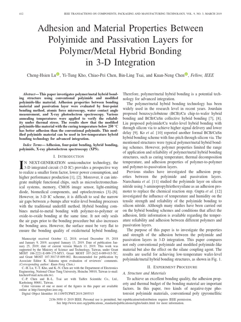 Adhesion and Material Properties Between Polyimide and Passivation ...