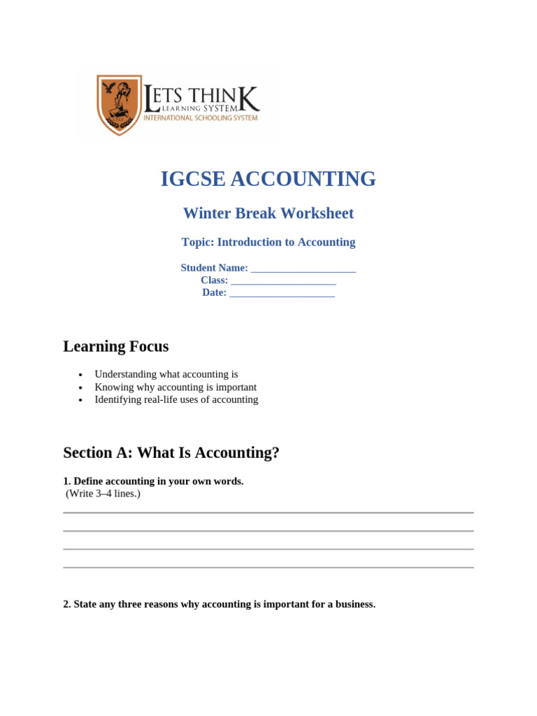 IGCSE ACCOUNTING Winter Break Task | PDF | Debits And Credits | Economies