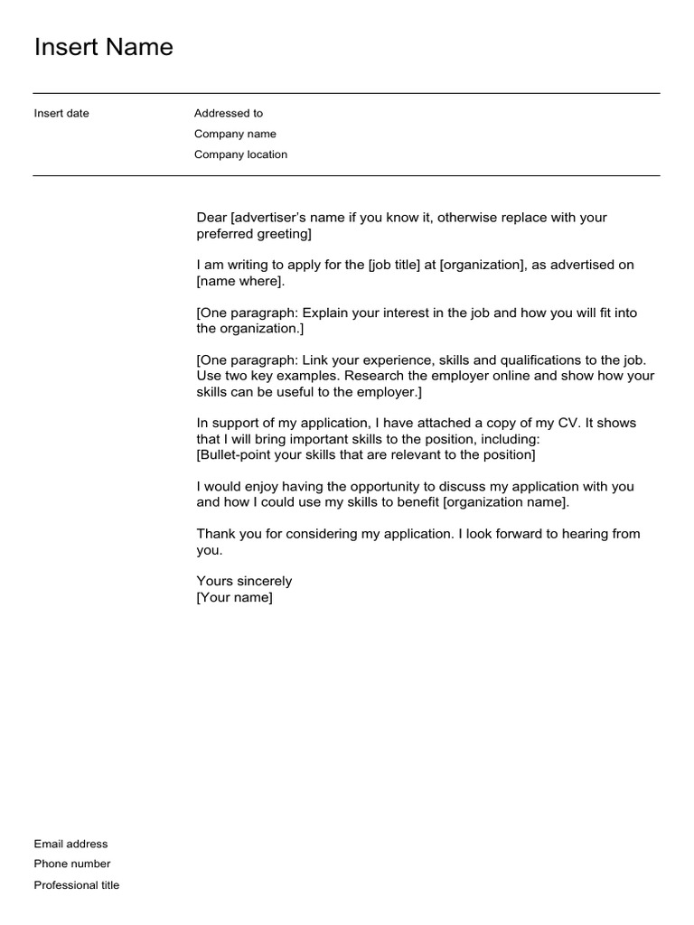 CV Cover Letter Template | PDF