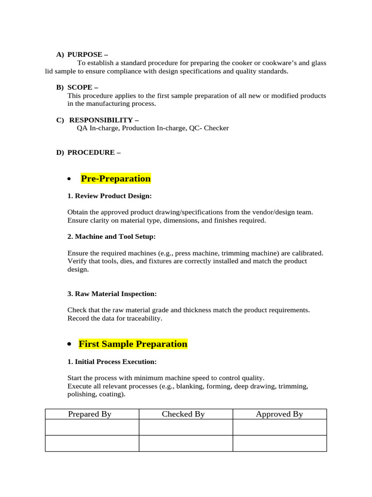 Sop For Sample Preaparation | PDF | Verification And Validation ...