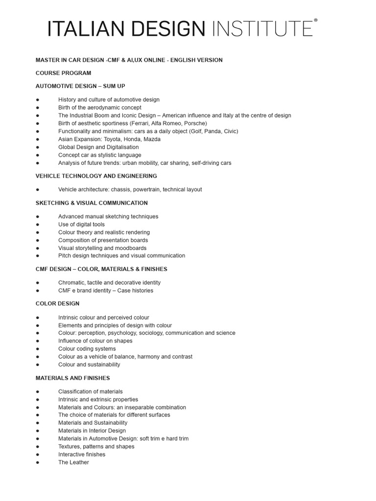 Course Topics - Master in Car Design - CMF Ai Ux Online - English ...