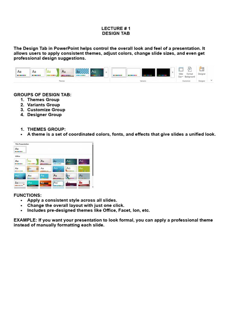 Reviewer Design Tab and Transition Tab | PDF | Microsoft Power Point ...