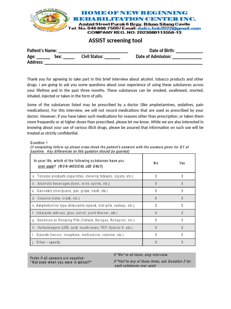 ASSIST Screening Tool | PDF