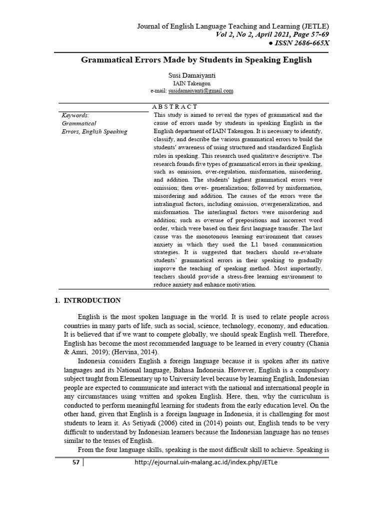 Grammatical Errors Made by Students in S | PDF | Verb | Second Language