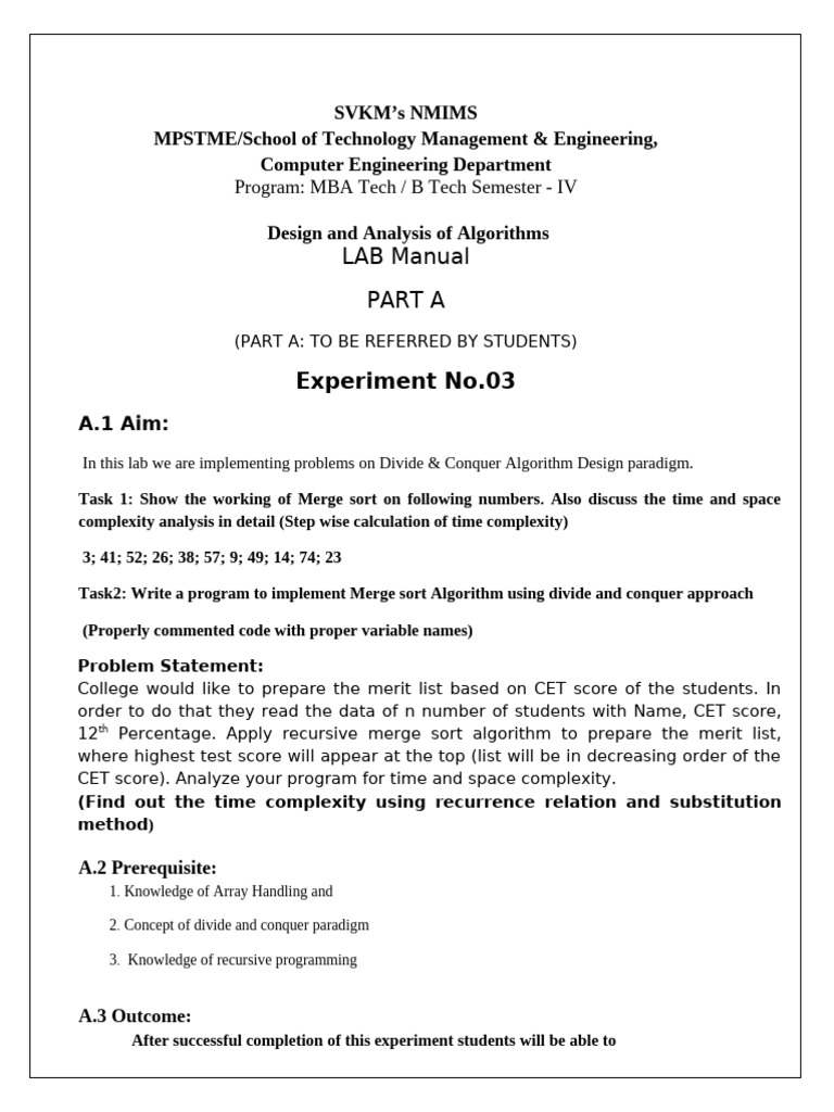 DAA - Lab Manual - Exp - 3 | PDF | Time Complexity | Software Engineering