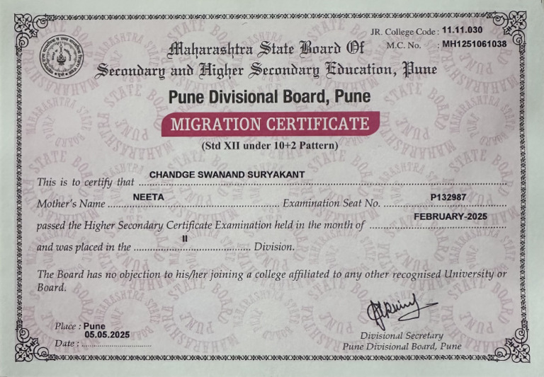 Migration Certificate | PDF