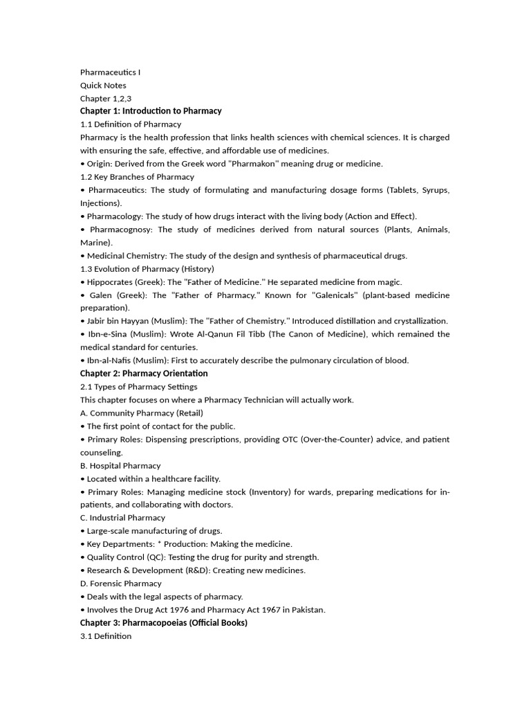 Pharmaceutics I Chapter 1,2,3 Important Notes | PDF | Pharmacy ...