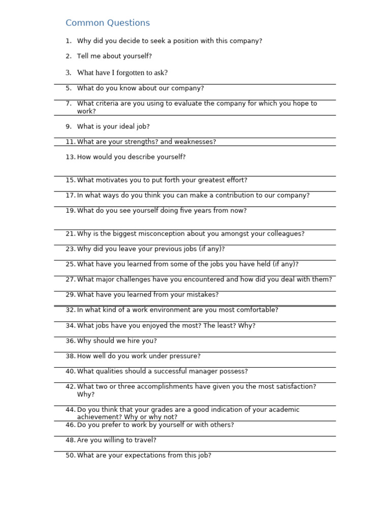 INTERVIEW Common Questions | PDF | Social Psychology | Psychology