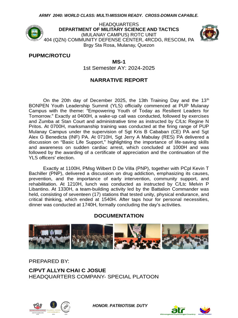 13thtraining Narrative Report 7 | PDF