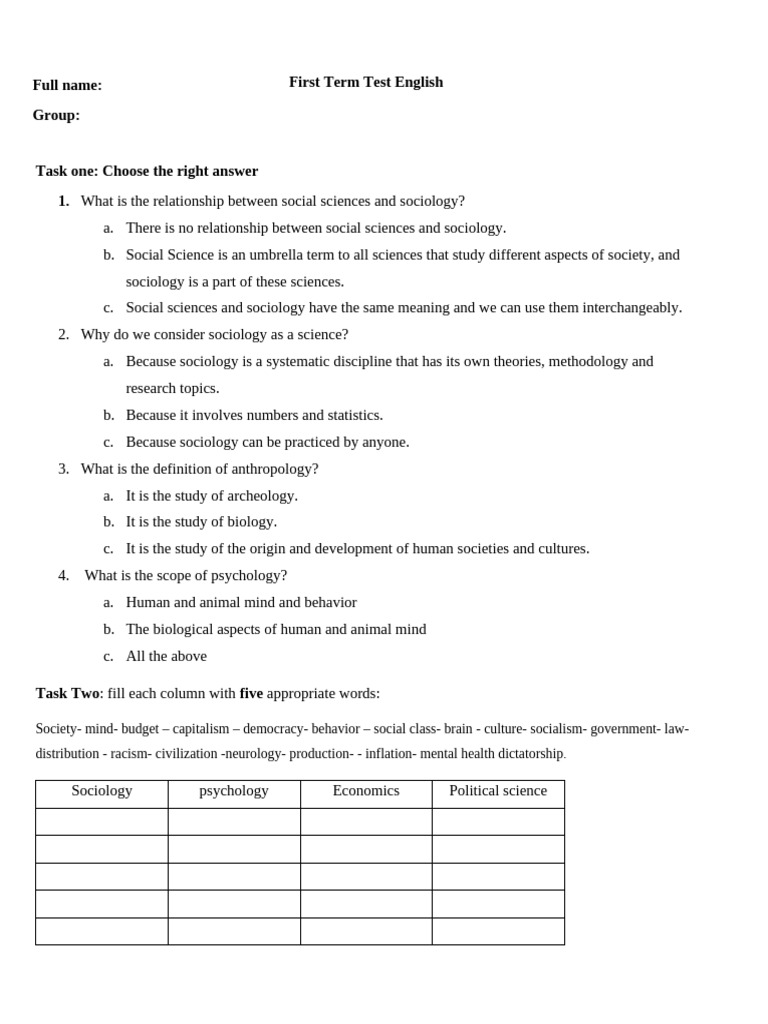 First Term Test English | PDF