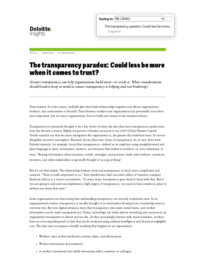 Transparency in The Workplace - Deloitte Insights | PDF | Artificial ...