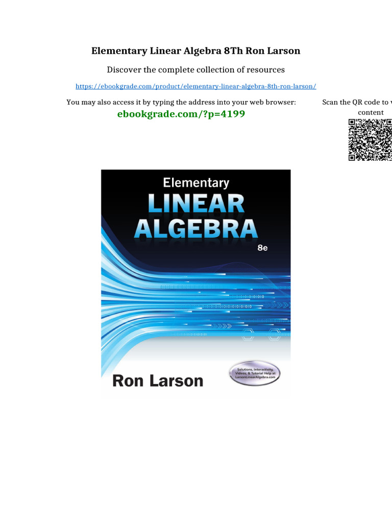 Elementary Linear Algebra 8th Ron Larson PDF Version | PDF ...