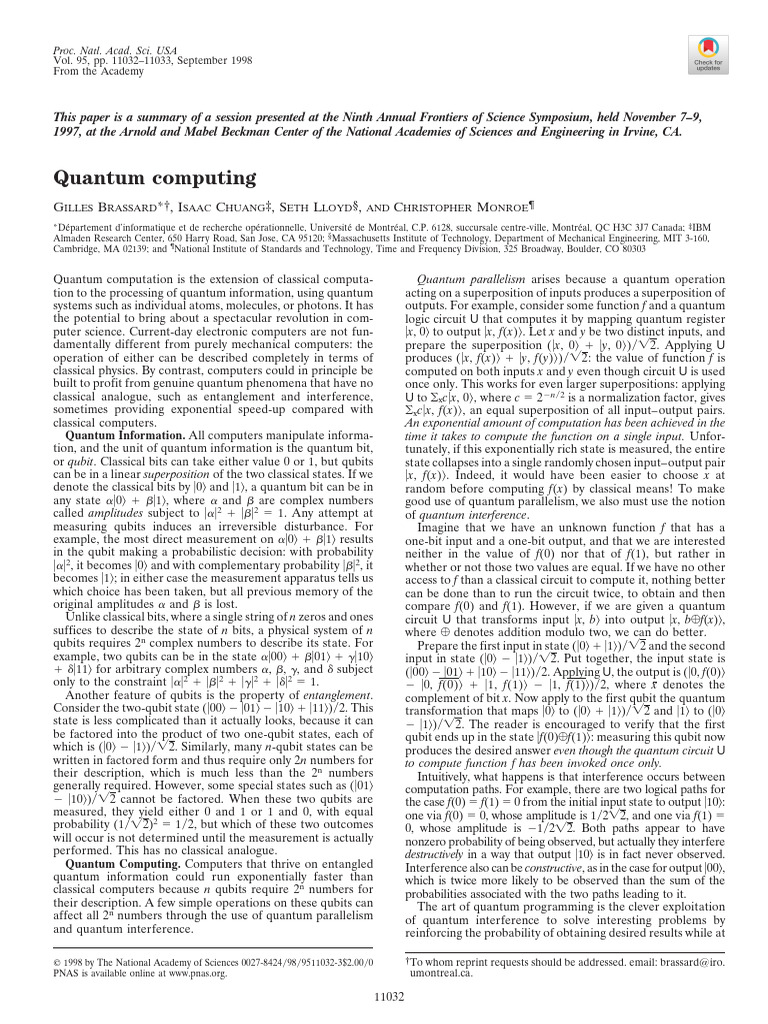 Brassard Et Al 1998 Quantum Computing | PDF | Quantum Computing | Spin ...