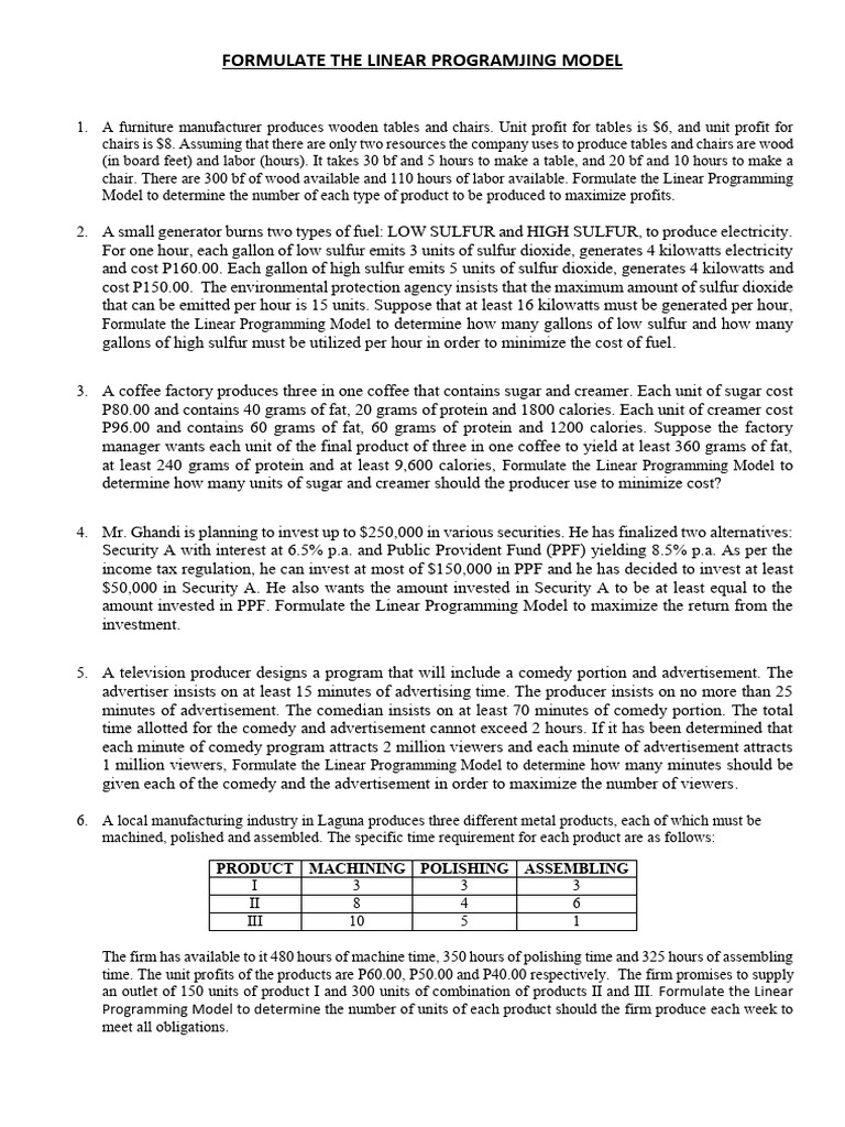 Formulate The Linear Programjing Model | PDF