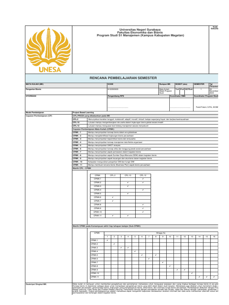 RPS Pengantar Bisnis | PDF | Entrepreneurship | Marketing