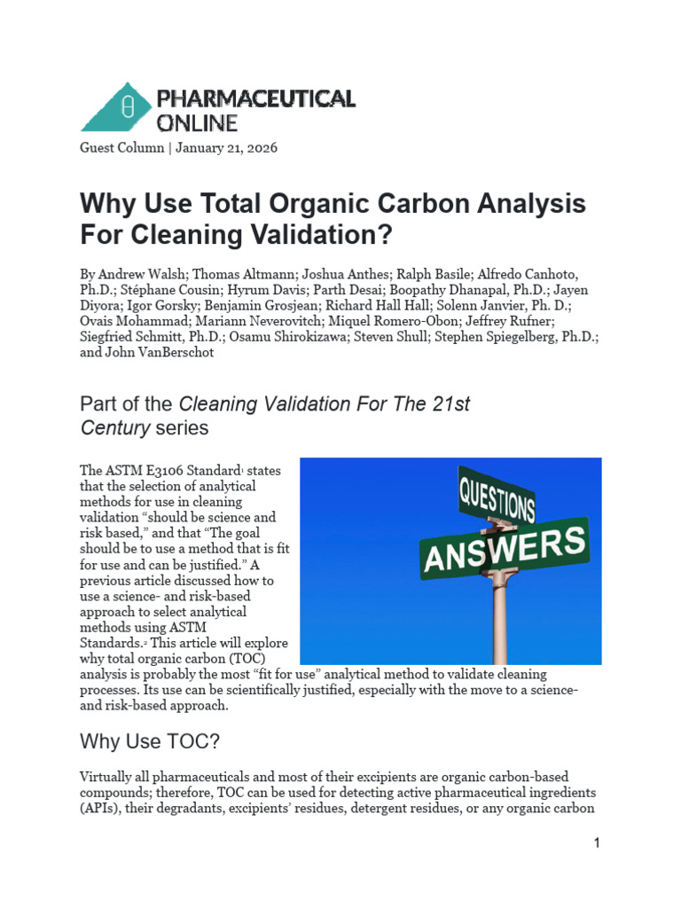 Why Use TOC Analysis For Cleaning Validation | PDF | Total Organic ...