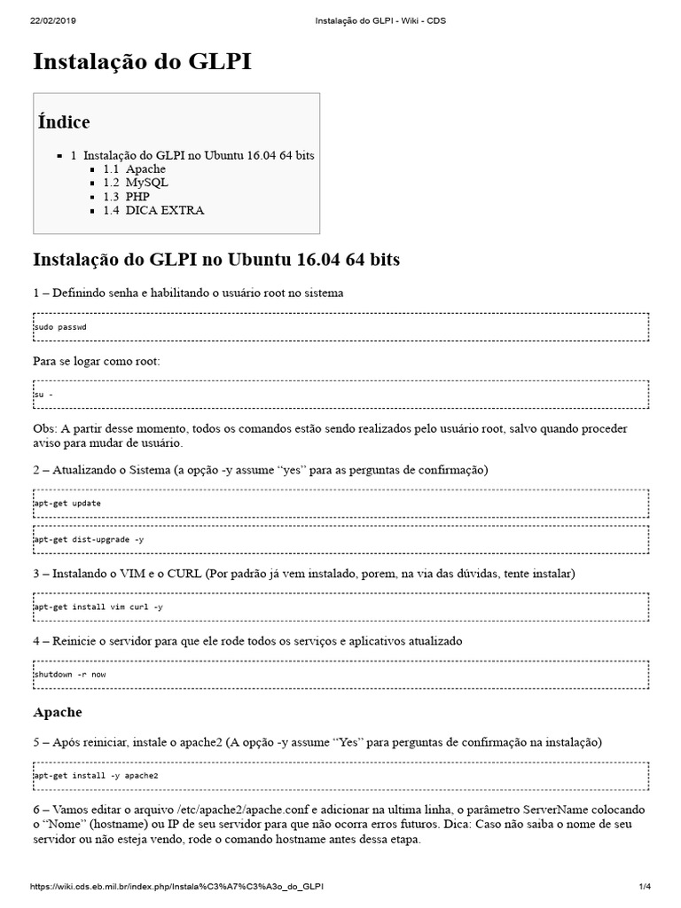 Instalação Do GLPI - Wiki - CDS | PDF | Php | Wiki