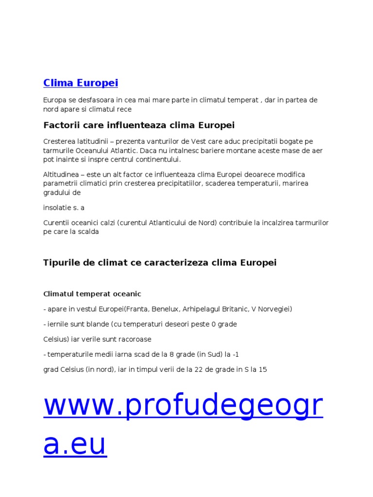 Clima Romaniei Si Clima Europei | PDF