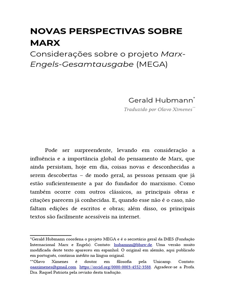 Marx - Gesamtausgabe (MEGA) 2024 (Gerald Hubmann) | PDF | Karl Marx ...