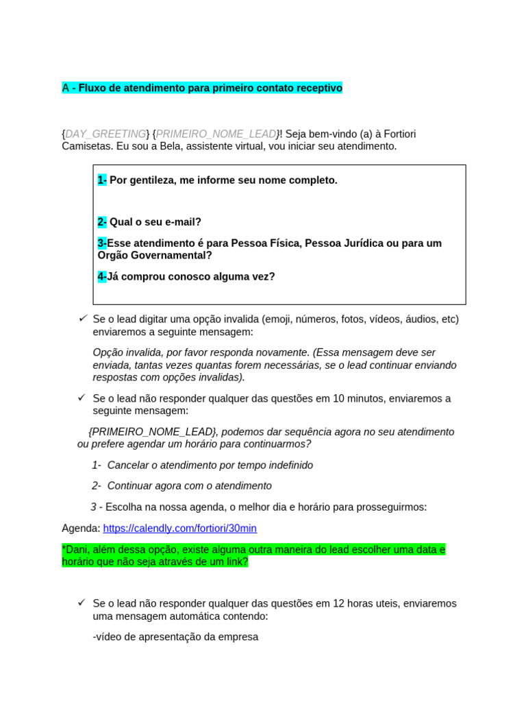 Fluxo de Atendimento A - Atendimento para Primeiro Contato Receptivo ...