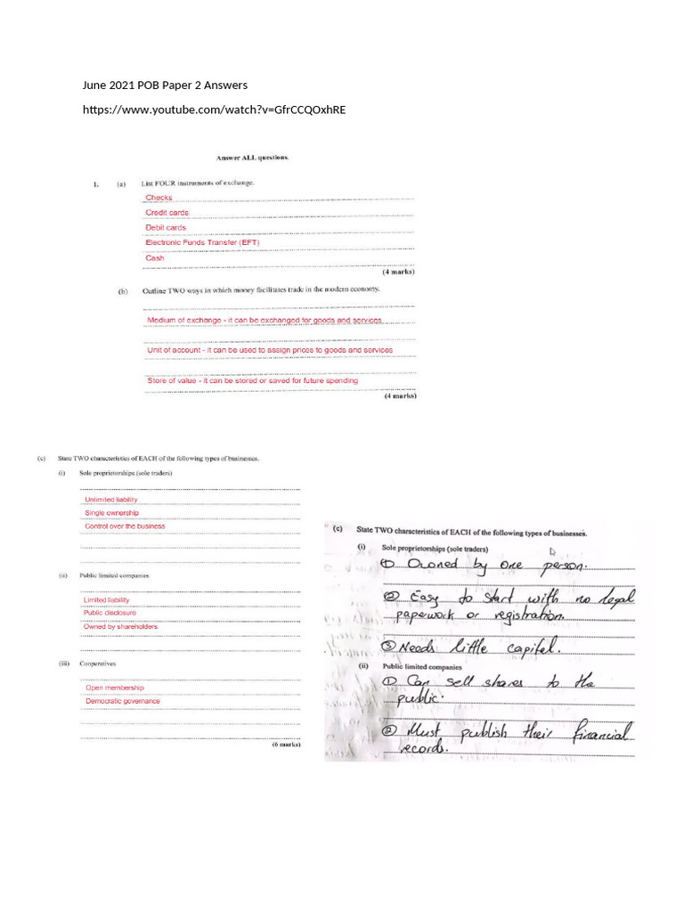 June 2021 POB Paper 2 Answers | PDF
