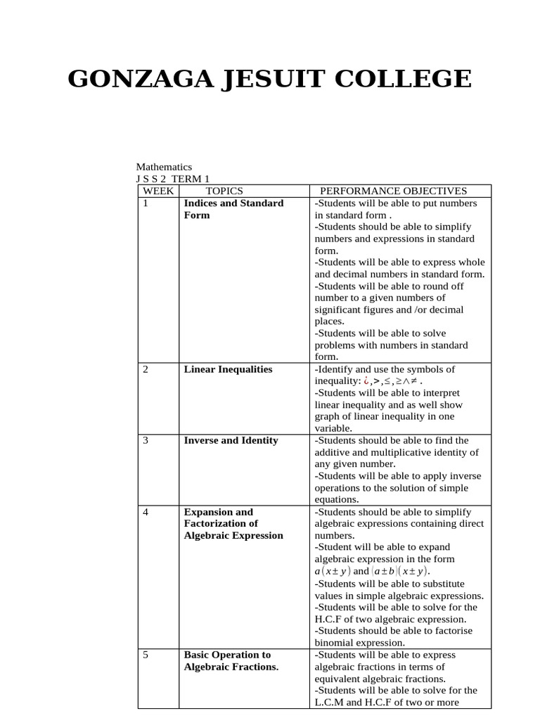 GJC Mathematics Jss2 | PDF | Algebra | Inequality (Mathematics)