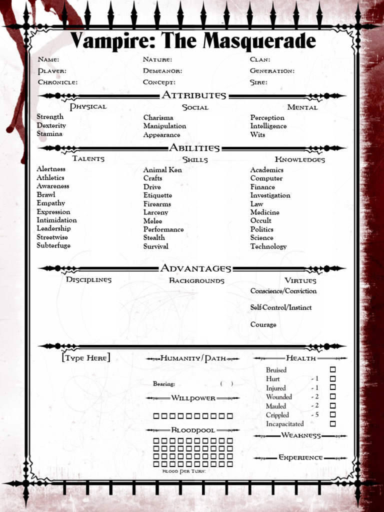VampireTranslationGuide VTM VTR 1-Page V20 Editable | PDF | Vampires ...