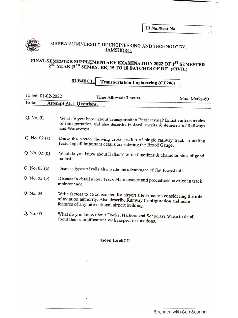 Transportation Past Paper | PDF