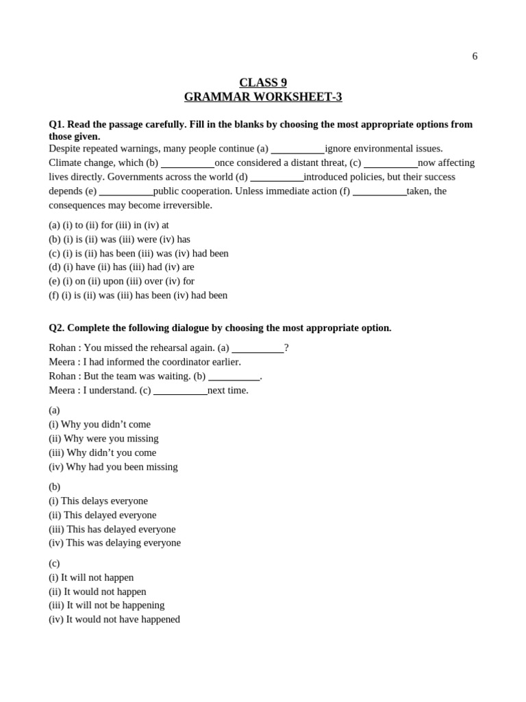Class 9 Grammar Worksheet 3 | PDF | Languages | Foreign Language Studies